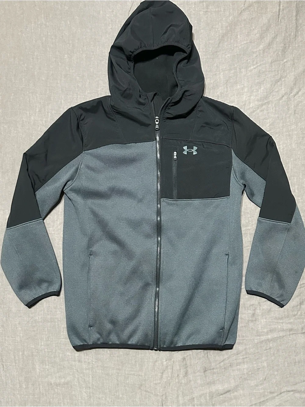 Under Armour Black and Gray Full‑Zip Hooded Performance Jacket